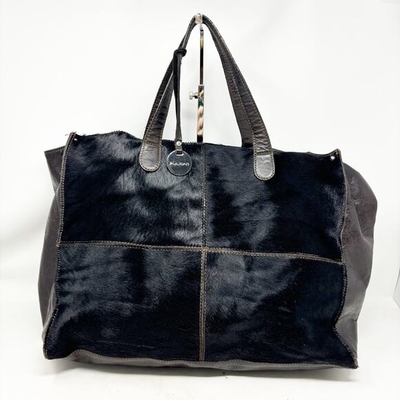 Pulicati Handbags - Pulicati Pony Hair Genuine Leather Double Handle Tote Italian Brown Classic